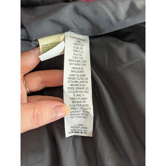 LL Bean Goose Down Vest Pink Womens Medium Removable Hood Fur Trim Zip Pockets - Picture 15 of 16